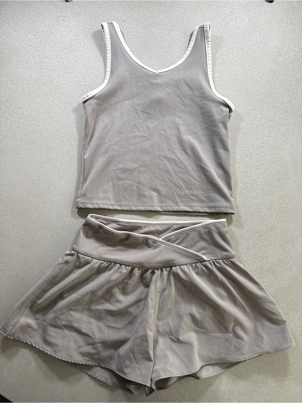 Yogalicious Light Gray Tank and Skort Set with White Trim